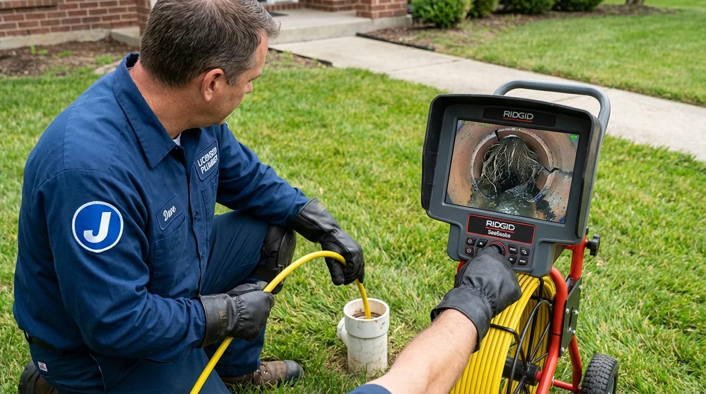 Sewer camera inspection being performed by Johns Plumbing LLC in Derry