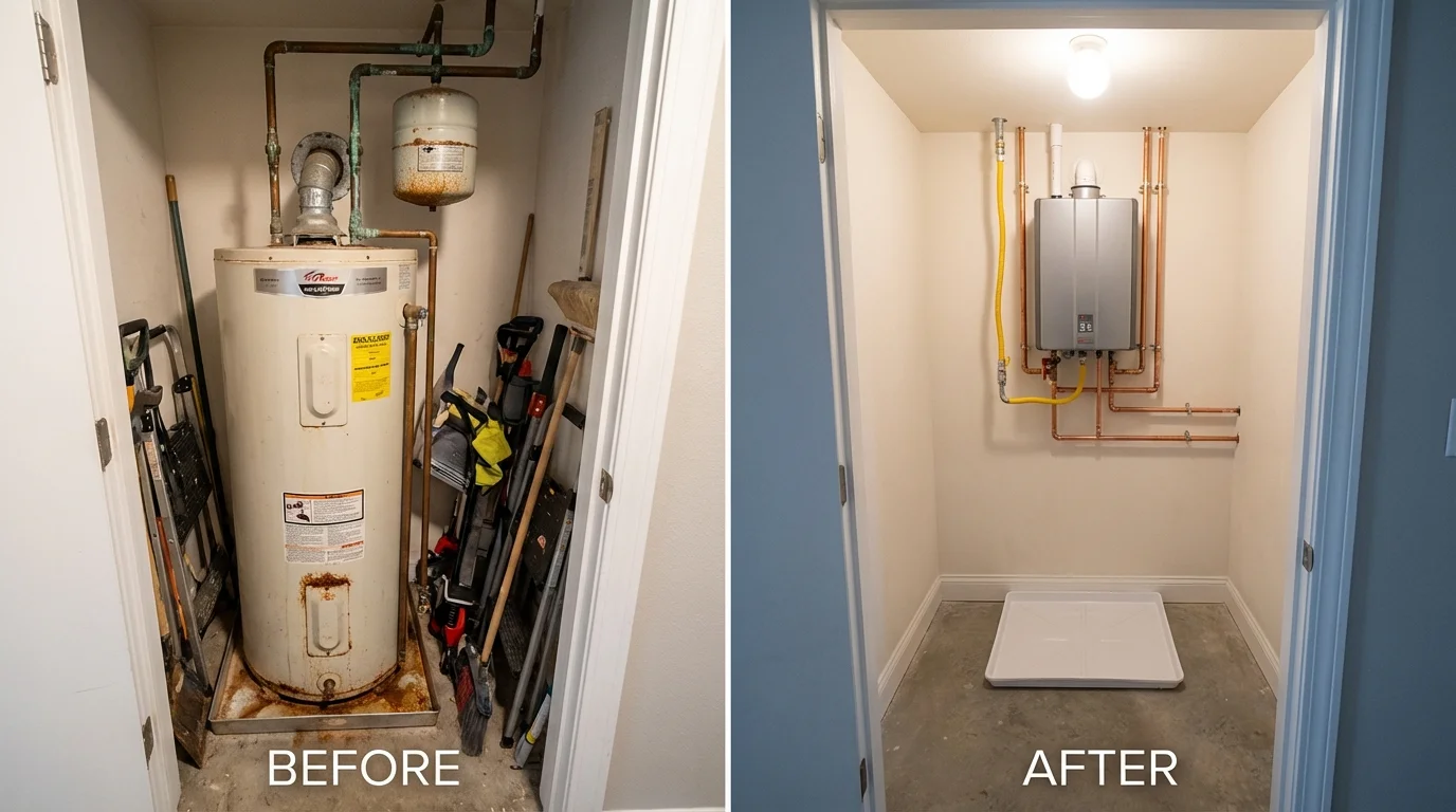 Tank water heater versus wall-mounted tankless unit comparison for Derry, NH homeowners